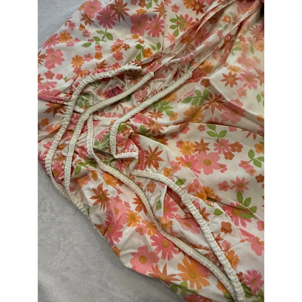 Vintage Sears Perma-Prest Floral Full Fitted Sheet and 2 Pillowcases Pink Orange